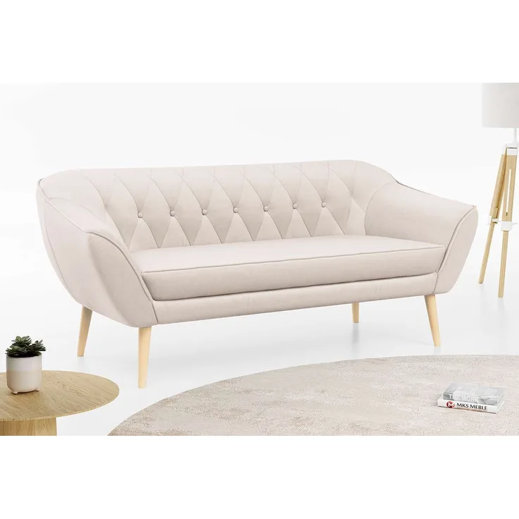 Sofa, Skandinavischer Stil, Holzbeine - PIRS - 3 Sitzer - Beige - Velours