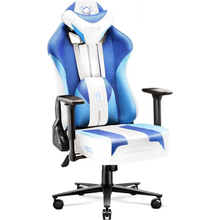 Diablo X-Player Gaming Stuhl Bürostuhl Schreibtischstuhl Stoff 3D Armlehnen Ergonomisches Design Nacken/- Lendenkissen Frost White Normal (L)