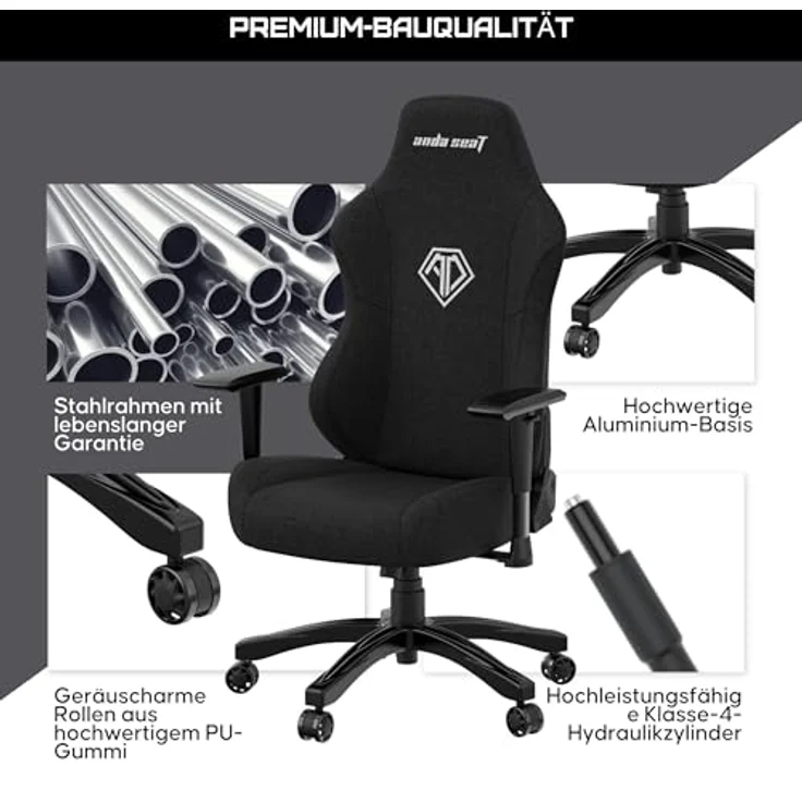 Anda Seat Phantom 3 Stoff Gaming Stuhl für Erwachsene – Ergonomisch PC Stuhl mit verstellbaren 2D Armlehnen, Kopfstütze & Lendenkissen, Bequemer Design, Belastbarkeit bis 90 kg, Schwarz – Bild 9