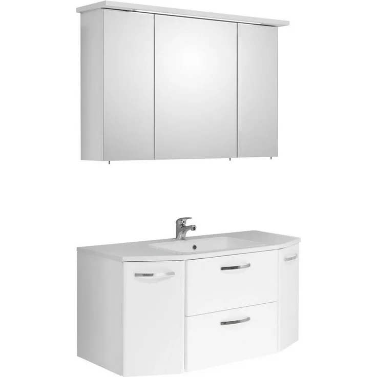 Saphir Badmöbel-Set Quickset 326, 3-teilig, mit Mineralmarmorbecken, (3-St), Badezimmer-Set in Weiß Glanz