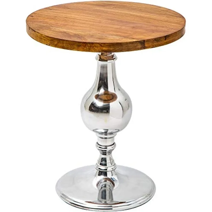 riess-ambiente Beistelltisch EXTRAVAGANCIA 60cm natur / silber (Einzelartikel, 1-St), Wohnzimmer · Mango-Massivholz · rund · Säulenfuß aus Metall · Design