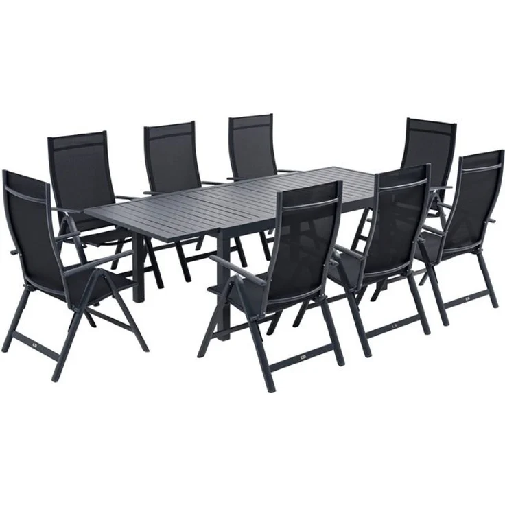 KONIFERA Garten-Essgruppe Palermo, (Set, 9-tlg, 8x Sessel, 1x AZ-Tisch 160-240x100 cm, Aluminium, Textilgewebe), klappbar, 7-fach verstellbare Rückenlehne, Tischplatte aus Alulatten – Bild 4