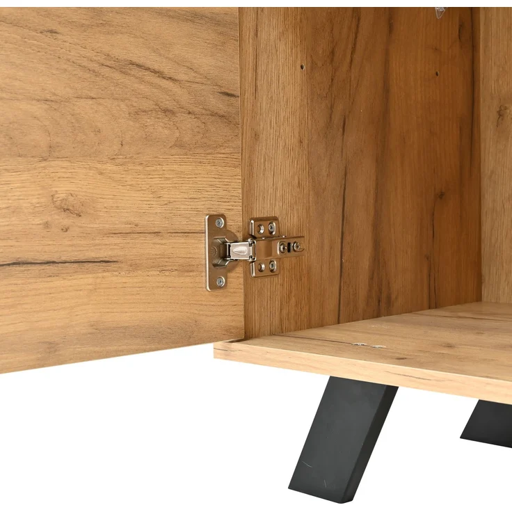 DESVIAE Sideboard mit 4 Schubladen und 2 Schränken 120x75x38 cm MDF Schwarz/Naturholz – Bild 9