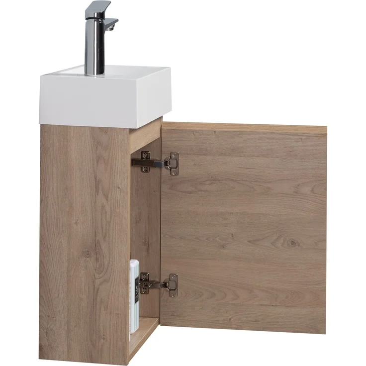 Badplaats Gäste-WC Waschtisch Set Angela 40x22 cm Kastanien Eiche - Platzsparend Badmöbel Set mit Waschbecken und Unterschrank, Soft-Close – Bild 5