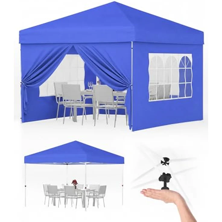Faltpavillon 3x3 m wasserdicht stabil mit 4 Seitenwänden – Pop up Pavillon faltbar aus 420D Oxford, UV-Schutz 50+, 3-Fach höhenverstellbar, Partyzelt mit Tragetasche für Garten & Outdoor (Blau) – Bild 2