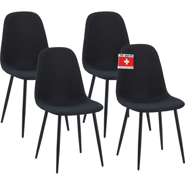 Albatros Esszimmerstuhl BARI mit Stoff Bezug, 4er Set Schwarz, stilvolles Vintage Design, belastbar mit 110Kg, Polsterstuhl - Moderner Küchenstuhl