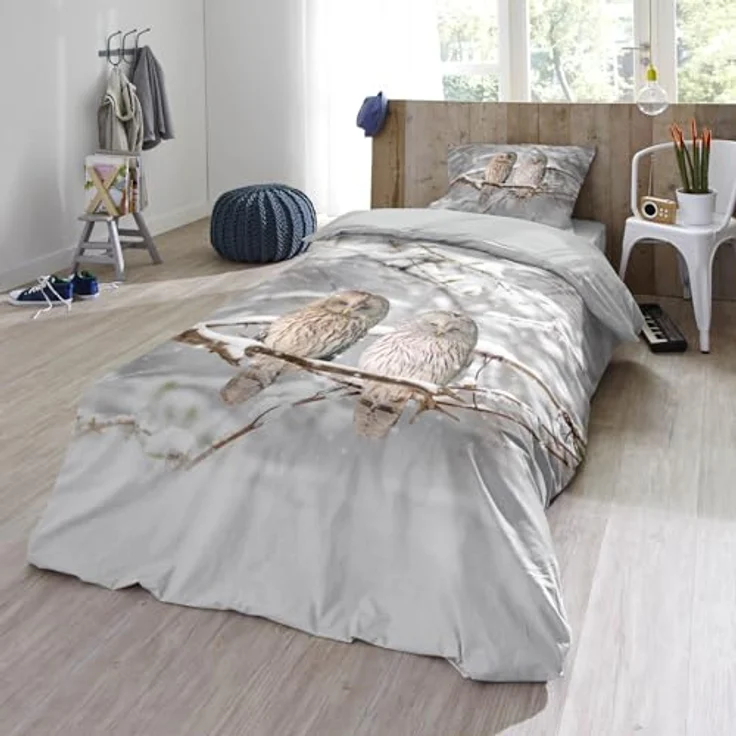 ESPiCO Bettwäsche Trendy Bedding Schneeeulen Grau Flanell 135 x 200 + 80 x 80 cm – Bild 6