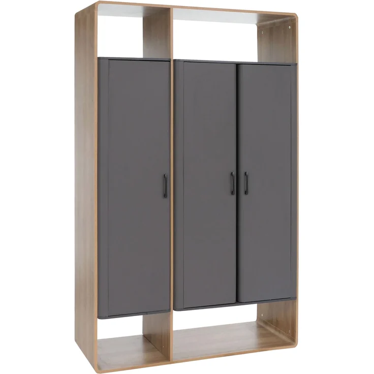 Schrank HWC-P43, Garderobenschrank Kleiderschrank Highboard 3 Türen MDF 200x120x55cm ~ Rivera-Eiche-Optik, dunkelgrau – Bild 9