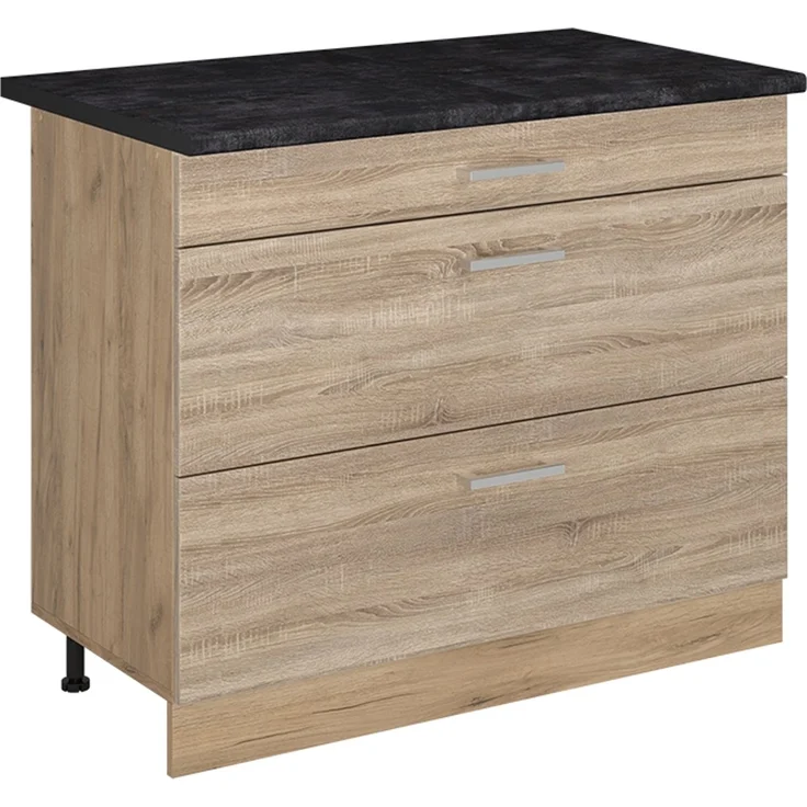 Küchenunterschrank R-Line Sonoma/Goldkraft Eiche 100 cm Arbeitsplatte Anthrazit Vicco – Bild 1