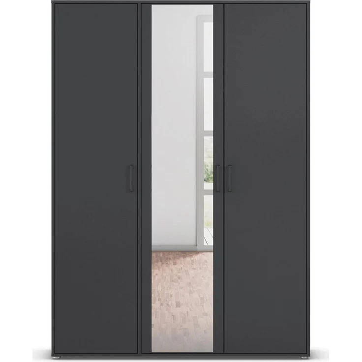 rauch Drehtürenschrank Voyager (in 3 verschiedenen Ausstattungen BASIC/CLASSIC/PREMIUM) mit modernen Griffen in Graumetallic und Spiegel – Bild 2