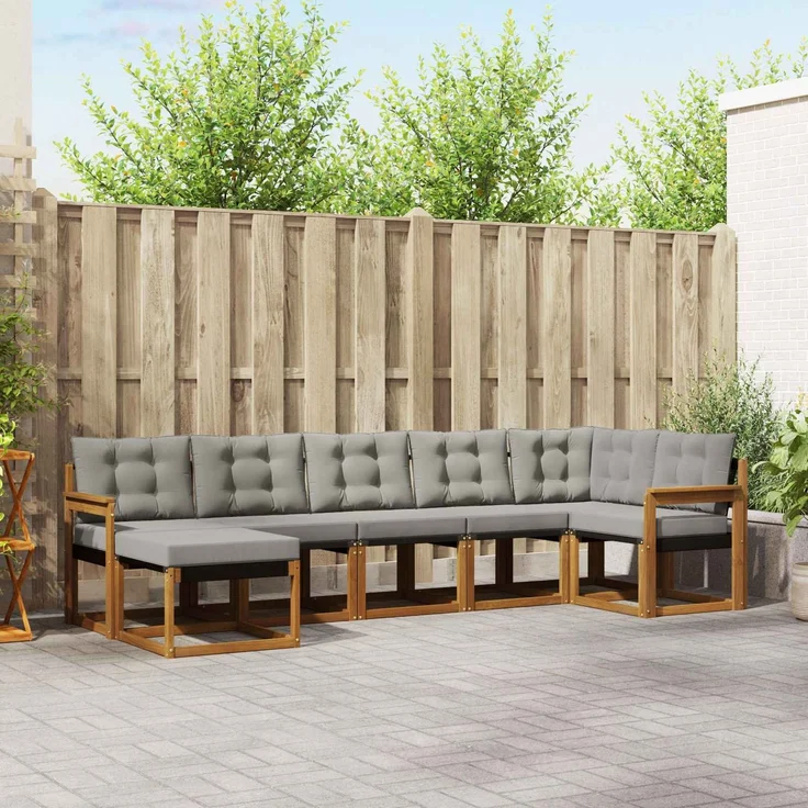 vidaXL Outdoor-Sofagarnitur 7 stk. 7-Sitzer Natur und Hellgrau 3368874 – Bild 1