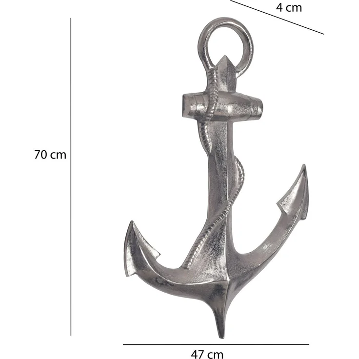 Wohnling Deko Anker 70cm Silber Aluminium Maritim Wanddekoration Modern Silbern 47x4x70 cm – Bild 4