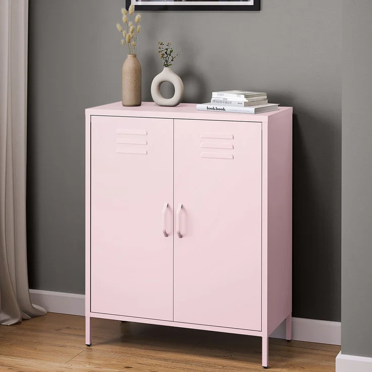 skølm 'Atria' Metallkommode, rosa, 100x38x80 cm, Metallschrank mit 3 Fächern – Bild 1