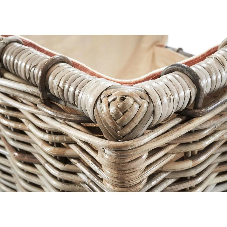 Kobolo Kaminholzkorb Holztrage Rattan grau mit abnehmbarem Leinenstoff – Bild 5