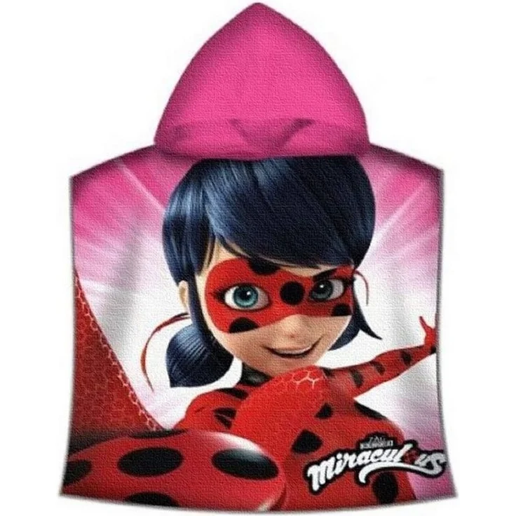 BERONAGE Kapuzenhandtuch Miraculous Ladybug Kinder-Kapuzen-Bade-Poncho Pink 60x120 cm, 100% Baumwolle, Frottee in Velours-Qualität – Bild 4