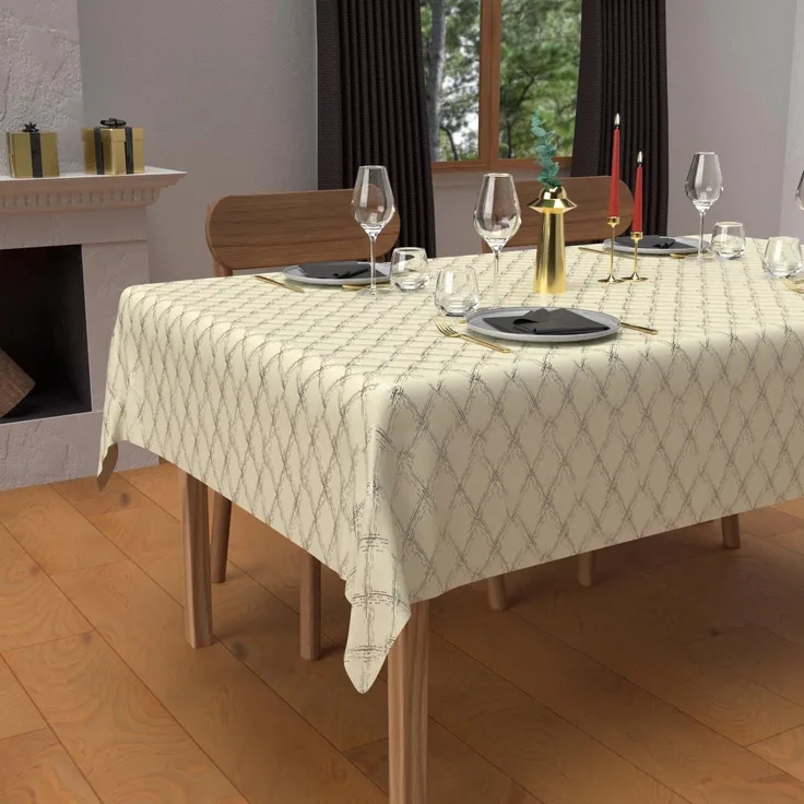 Soleil d'ocre, Tischdecke, Festive, rechteckig, schmutzabweisend, aus Reiner Baumwolle, 160x300 cm, Celeste, silberfarben