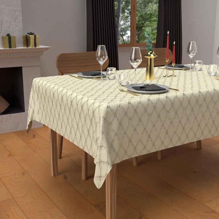Soleil d'ocre, Tischdecke, Festive, rechteckig, schmutzabweisend, aus Reiner Baumwolle, 160x300 cm, Celeste, silberfarben