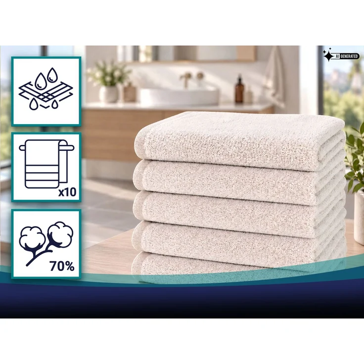 ZOLLNER 10er Set Handtücher, 70% Baumwolle, 30% Polyester, braun, 50x100 cm – Bild 3
