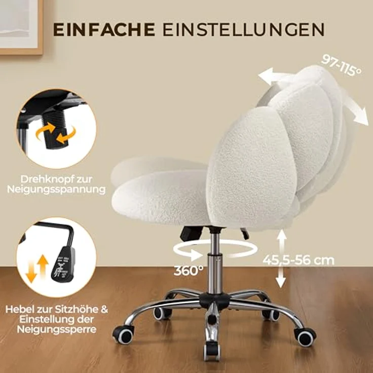 Yaheetech Schreibtischstuhl Bürostuhl Ergonomisch Bürosessel in Wolkenform Schminktischstuhl bis 136 kg Belastbar Computerstuhl Höhenverstellbar für Schlafzimmer Büro Wohnzimmer Weiß – Bild 9