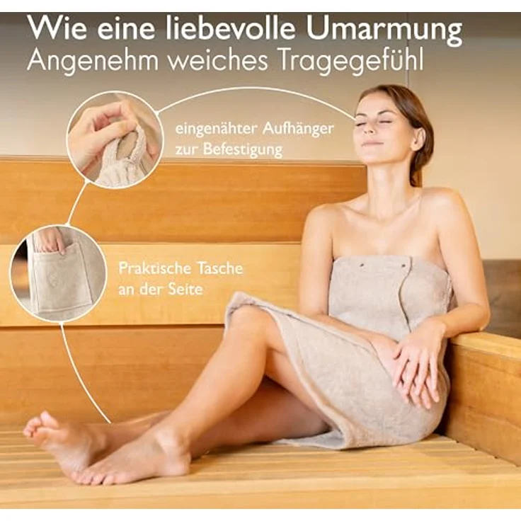 Liebenstein Kilt Damen Saunakilt in Beige, 100% Baumwolle mit Gummizug und Druckknöpfen, Pflegeleicht und Nachhaltig – Bild 2