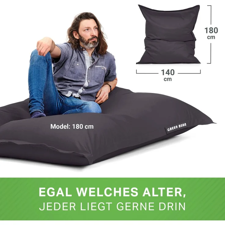Green Bean® Outdoor Sitzsack, waschbar & wetterfest, Polyester-PVC-Stoff, Anthrazit, 140x180 cm, 380 Liter – Bild 4