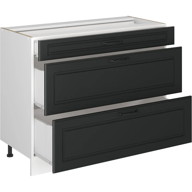 Küchenunterschrank R-Line Anthrazit Landhaus/Weiß 100 cm Arbeitsplatte Anthrazit Vicco – Bild 3