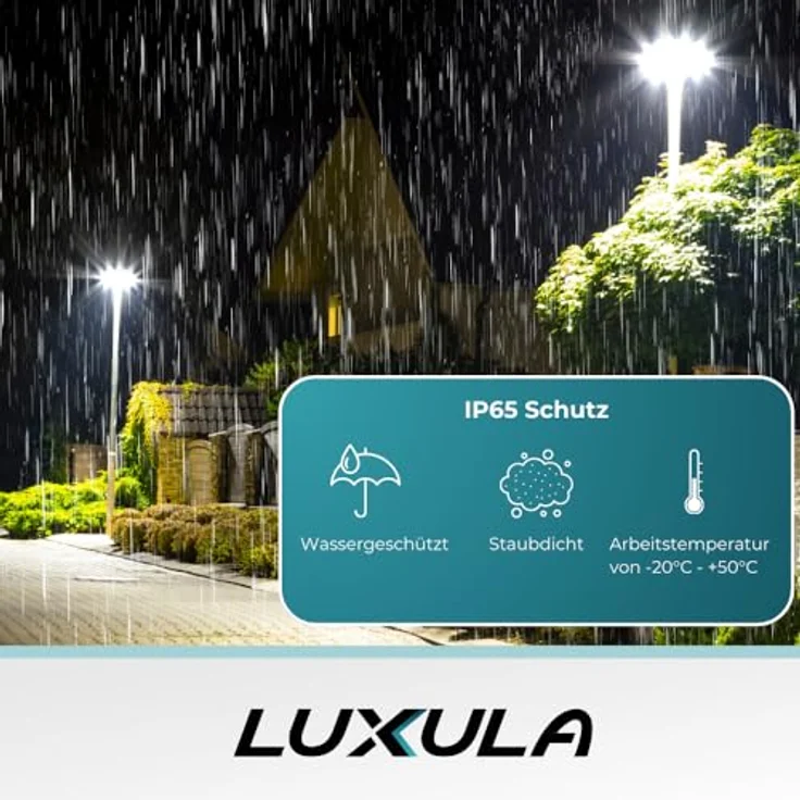 LUXULA LED Straßenlaterne 50W, 3000K Warmweiß, IP65, wetterfest, grau, für Mast- oder Wandmontage, ideal für Hof, Parkplatz und Wege – Bild 4