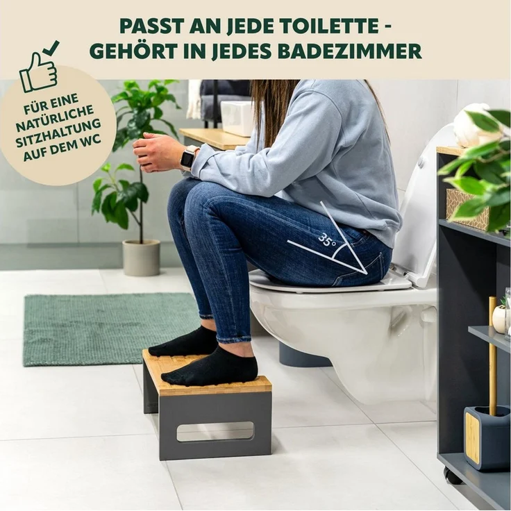 eluno Fußhocker Toilettenhocker, aus Bambus, platzsparend zusammenklappbar – Bild 1
