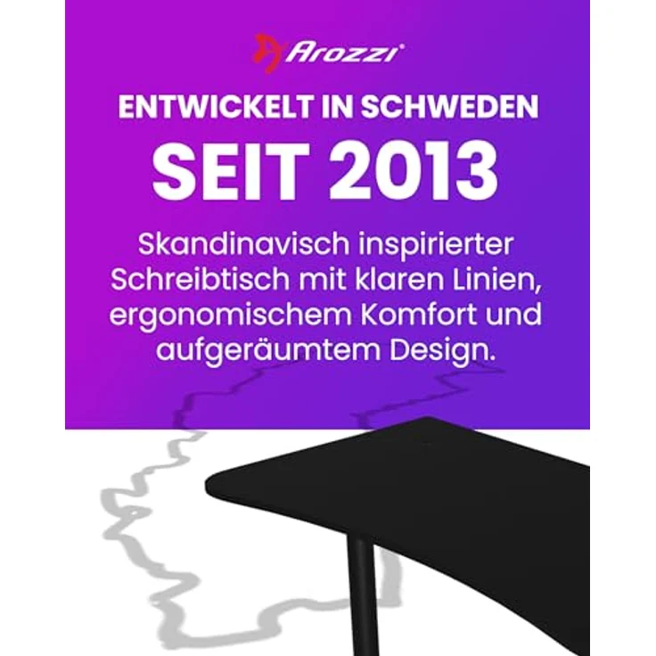 Arozzi Arena Medium Gaming-Tisch, Pure Black, 140 x 75,5 cm Schwarz – Bild 9