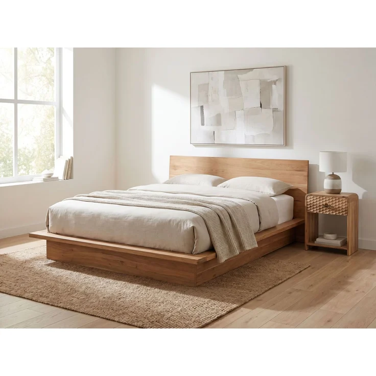 FINEBUY Nachttisch FB117921 Nachtkonsole Nachtkommode Mango Massivholz Nachtschrank 54cm (Tolles Nachtkästchen mit schicker Front), Holznachttisch mit Schublade und Ablagefach – Bild 2