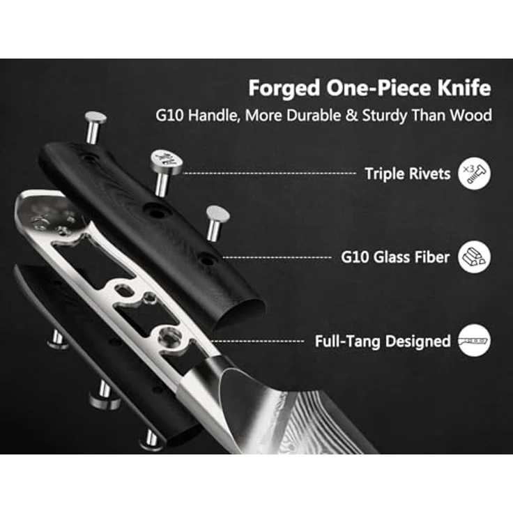 SHAN ZU Steakmesser-Set 7-teilig, 11 cm Damast-Steakmesser mit Block, japanisches Küchenmesser-Set mit Wellenschliff aus Hartstahl mit ergonomischem G10-Griff und Geschenkbox – PRO Series – Bild 5