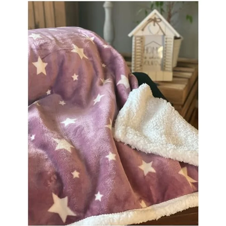 Wohndecke Soft Flanell Sterne Kuscheldecke mit Sherpa Fell, heimtexland, Sofadecke 150x200 I extra dick I warm I kuschelig weich – Bild 6