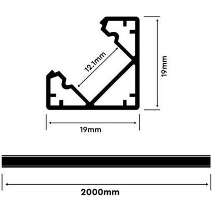 2m Schwarze LED Aluprofil Alu Schiene T Profil Kanal System für LED-Streifen mit 2 Abdeckung Profil G-S – Bild 2