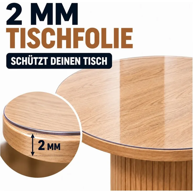 ICQN Tischdecke Runde PVC Tischschutzfolie 2 mm, transparent, kratzfest & hitzefest