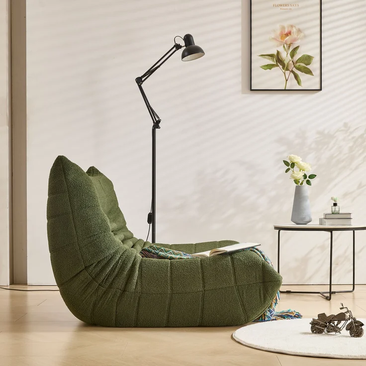 2-Sitzer Loungesofa aus Teddy-Vlies mit Plisseefalten-Design, ergonomisch, 149x114x82 cm, Grün – Bild 6