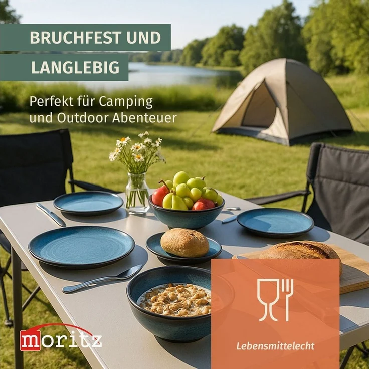 Moritz Geschirr-Set Camping Geschirr Stone Blue 3-teilig, Melamin, 3 tlg, Geschirrset Campinggeschirr Picknick Geschirr Bootsgeschirr – Bild 3