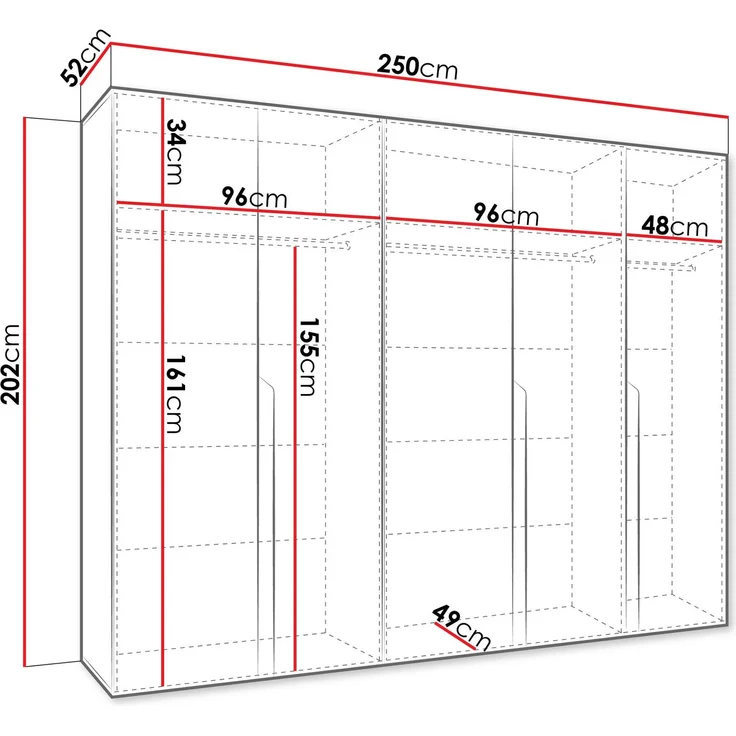 Kleiderschrank Veluna I 250 (Farbe: Weiß / Weiß + Schwarz) – Bild 5