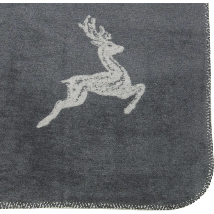 ZOLLNER Kuscheldecke, 150x200 cm, grau mit Hirschmotiv, 60% Baumwolle / 40% Polyacryl – Bild 4