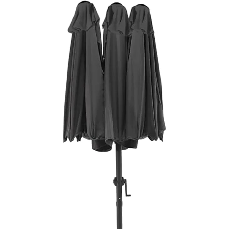 Spetebo Sonnenschirm Doppel Sonnenschirm 300 x 150 cm - anthrazit, LxB: 300.00x150.00 cm, Packung, mit Handkurbel, Drei Kuppel Sonnenschutz Gartenschirm – Bild 4