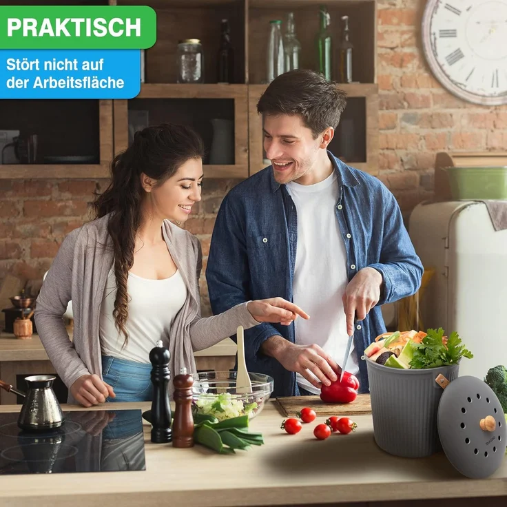 YourCasa Biomülleimer YourCasa® Komposteimer Küche - 6L - Abwaschbarer Biomülleimer & Deckel, Fassungsvermögen 6L – Bild 2