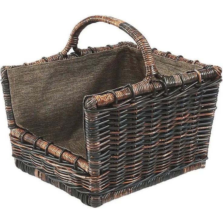 Kobolo Kaminholzkorb Holztrage krabu Rattan - abnehmbarer Jutestoff