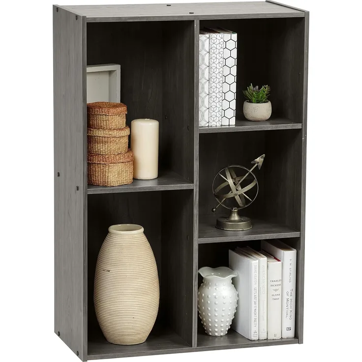 Iris Ohyama, Bücherregal, Regale mit 5 Fächern, Bücherschrank, Raumteiler, Ausstellungsständer, Wohnzimmer, Schlafzimmer, Büro – Basic Storage Shelf CX-23C – Graue Eiche