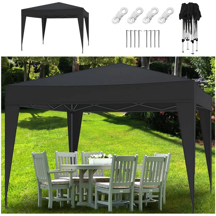 CEPEWA Partyzelt PopUP 3x2,6x3m anthrazit, wasserabweisendes Polyester 210D mit 4 Seilen und 8 Heringen