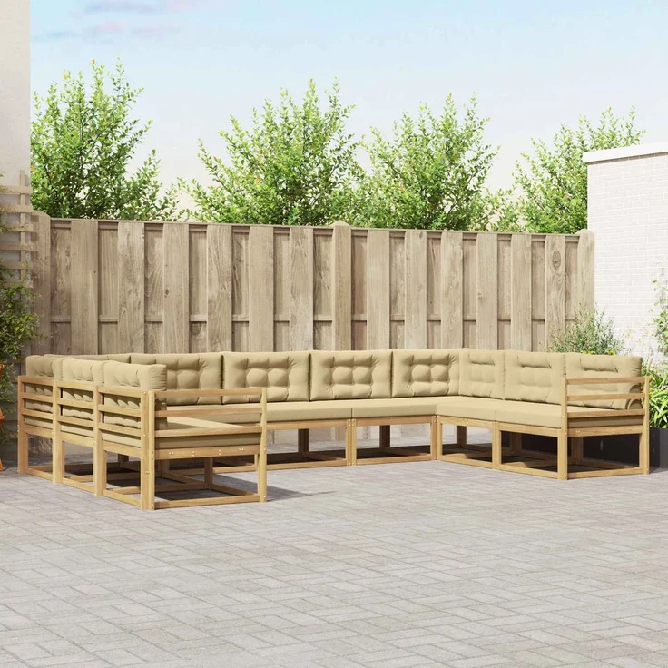 vidaXL Outdoor-Sofagarnitur 9 stk. 9-Sitzer Weiß und Beige 3387022 – Bild 1