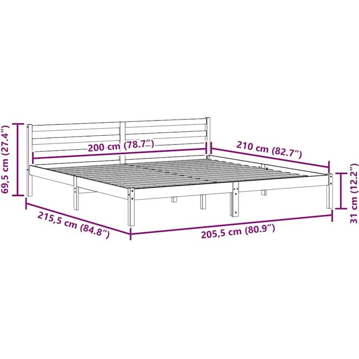 vidaXL Bettrahmen Weiß 215,5 x 205,5 x 69,5 cm Massivholz Kiefer 869773 – Bild 9