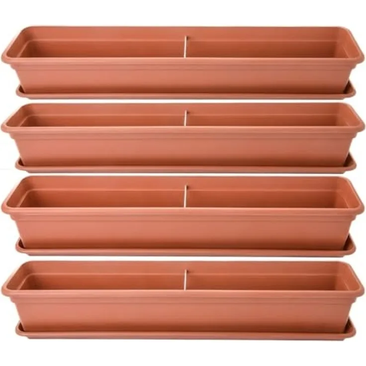 Centi Balkonkasten Blumenkasten Balkon, Balkonkasten, Blumenkasten Fensterbank außen (Set, 4 St, 80 cm, Terracotta, Made in EU), Blumenkasten Untersetzer, Balkonkästen aus Kunststoff