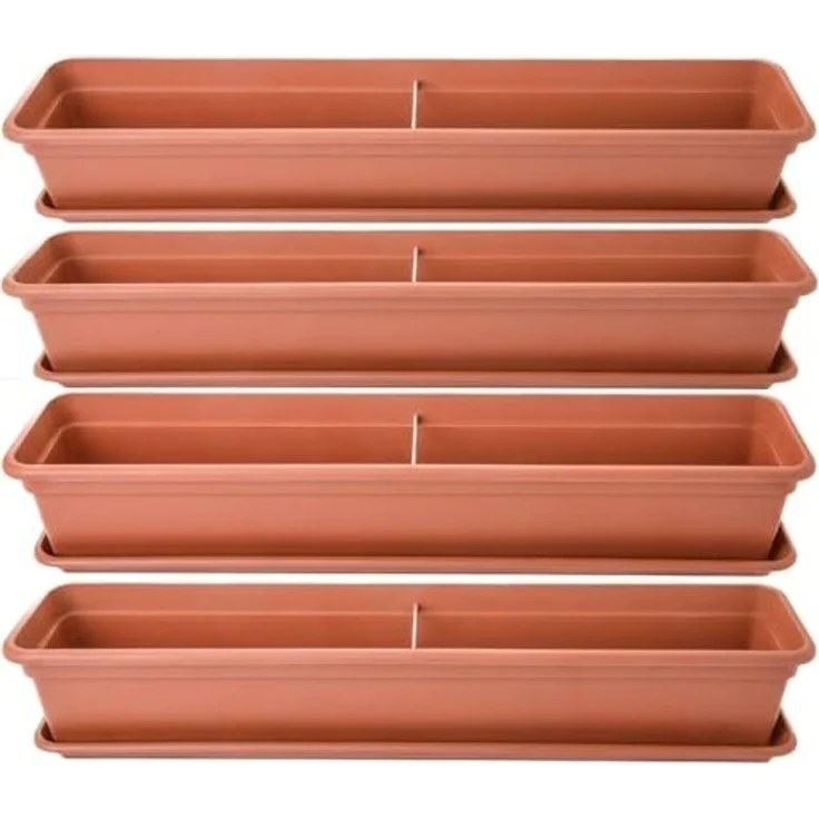 Centi Balkonkasten Blumenkasten Balkon, Balkonkasten, Blumenkasten Fensterbank außen (Set, 4 St, 80 cm, Terracotta, Made in EU), Blumenkasten Untersetzer, Balkonkästen aus Kunststoff – Bild 1