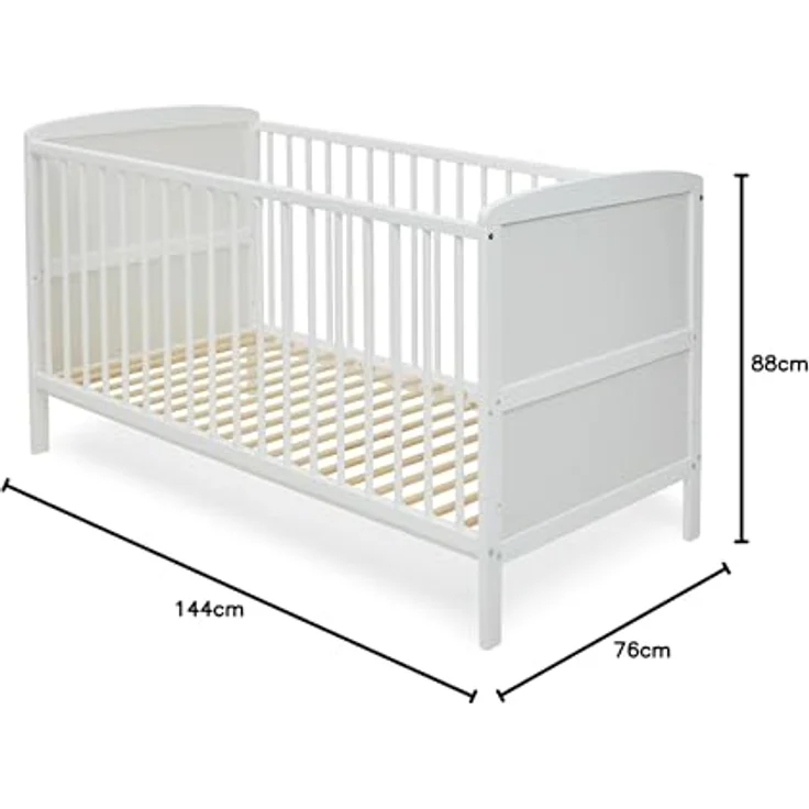 Babybett Kinderbett 70x140 Umbaubares Gitterbett höhenverstellbar & herausnehmbare Sprossen optional mit Matratze | Weiss Vollholz Kiefer Made in Europe – Bild 9