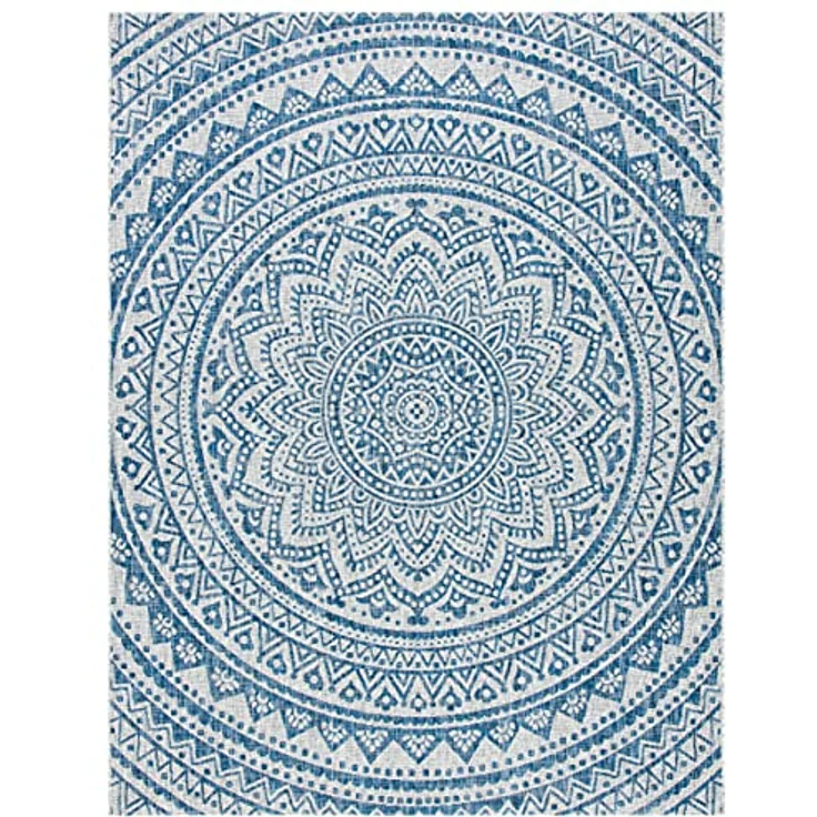 SAFAVIEH Zeitgenössische Teppich für Innen - & Außenbereich - Courtyard Collection, Kurzer Flor, Hellgrau und Blau, 244 X 335 cm – Bild 3