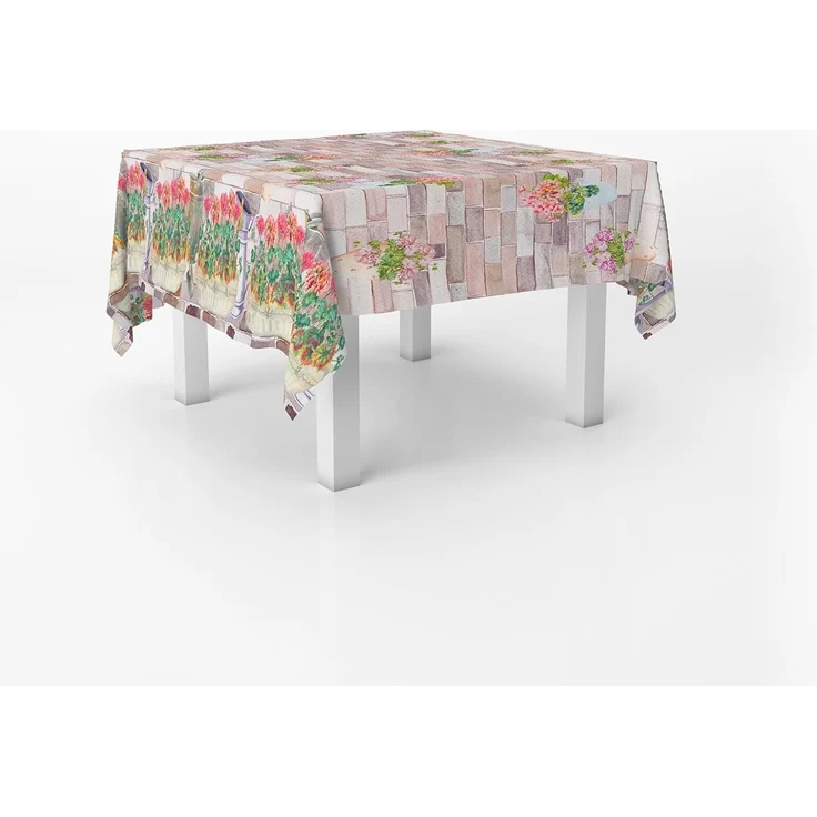 Italian Bed Linen Gerani Tischdecke, Digitaldruck, schmutzabweisend, 150x150 cm – Bild 1